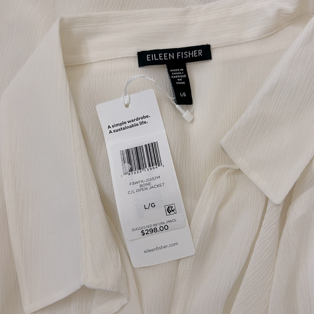 NWT Eileen Fisher Crinkled
Sheer Silk Classic Collar
Jacket - Picture 8 of 9